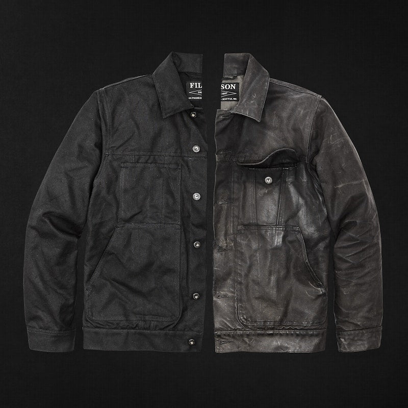 $335 Filson Large Black Mile Marker Jacket Wax Coated Coat Lined Cloth  Cruiser