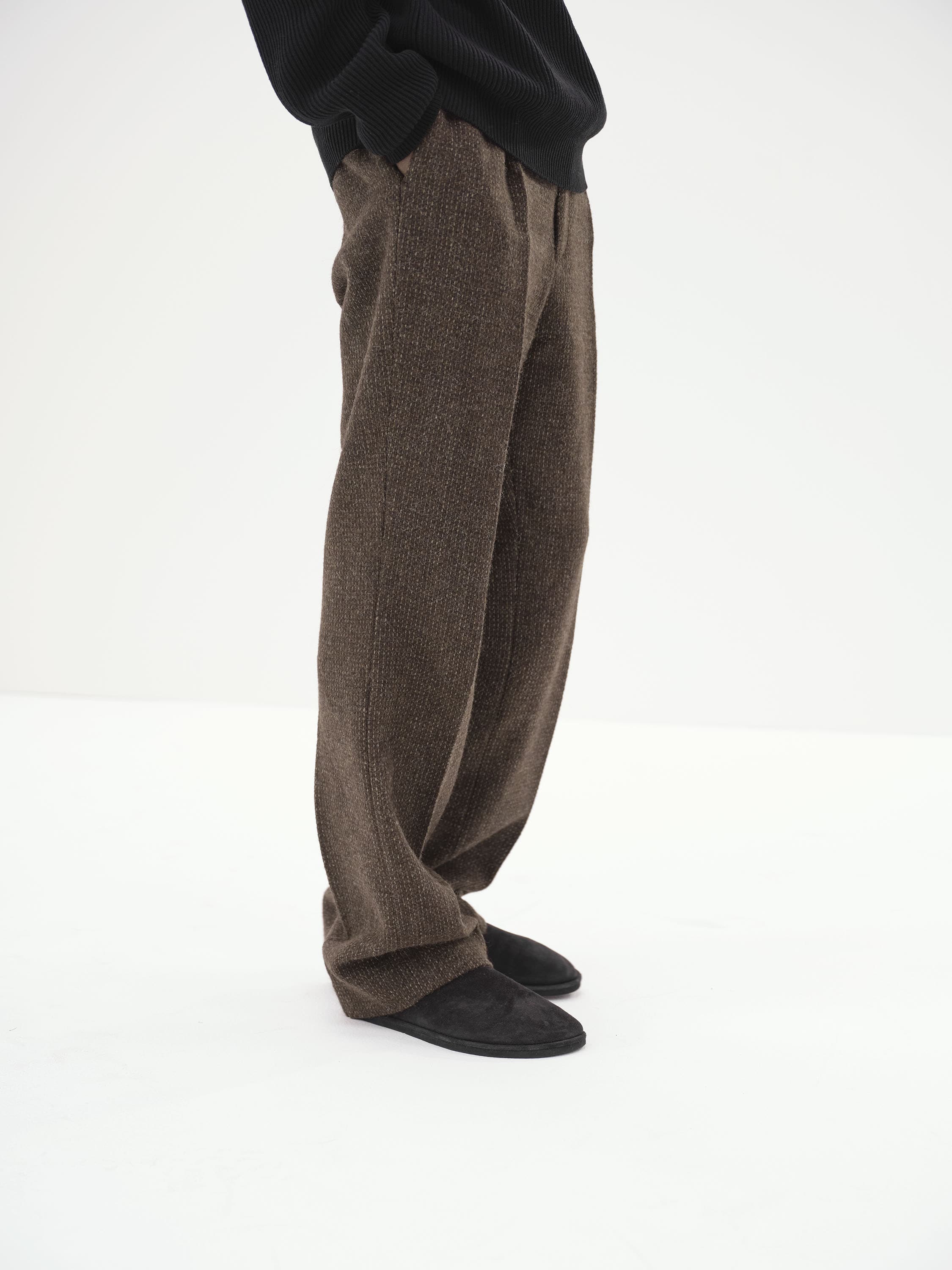 Auralee Lama Shetland Wool Tweed Slacks - Khaki Tweed - 3