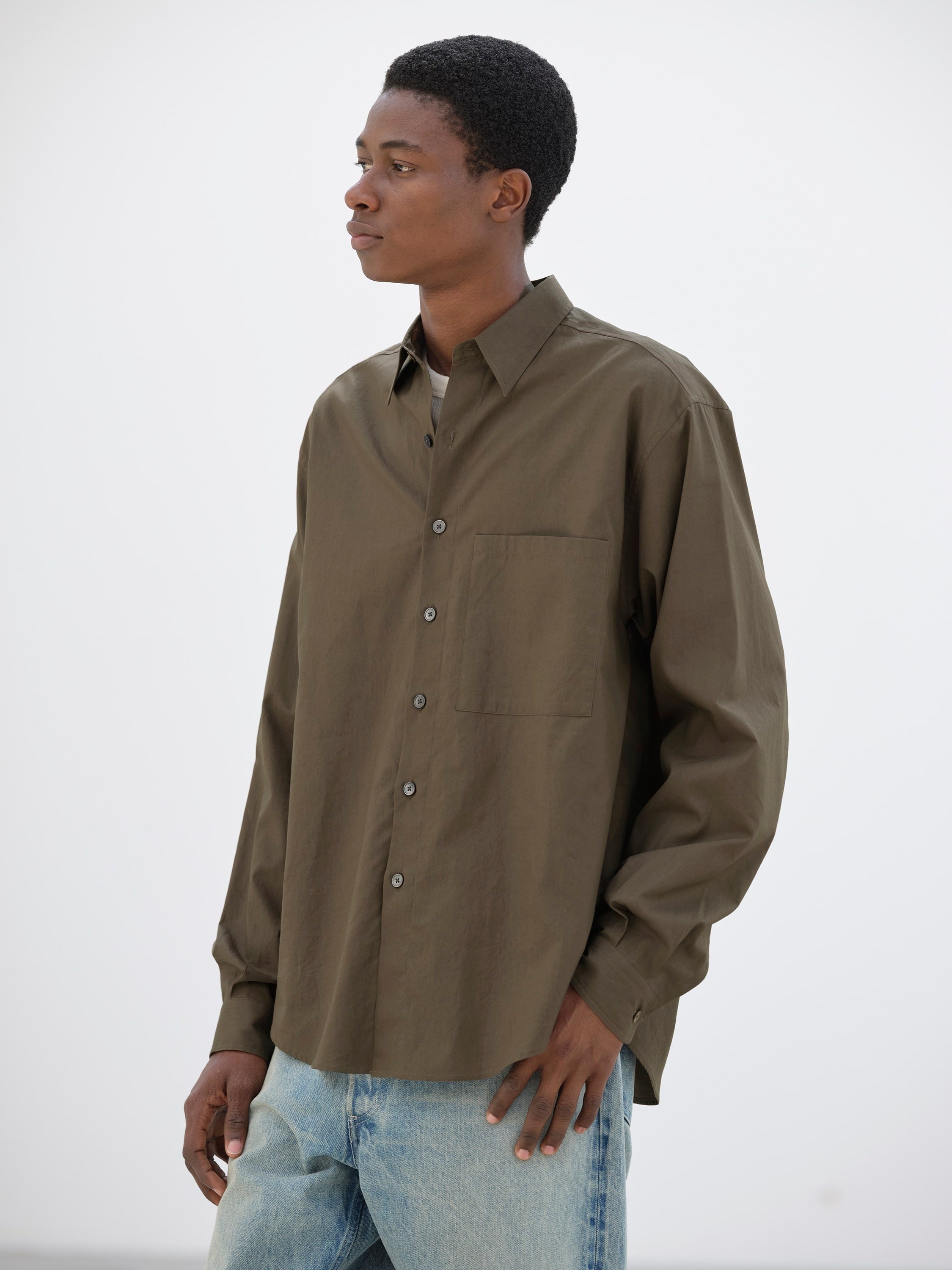 Auralee Washed Finx Twill Big Shirt - Brown - 3