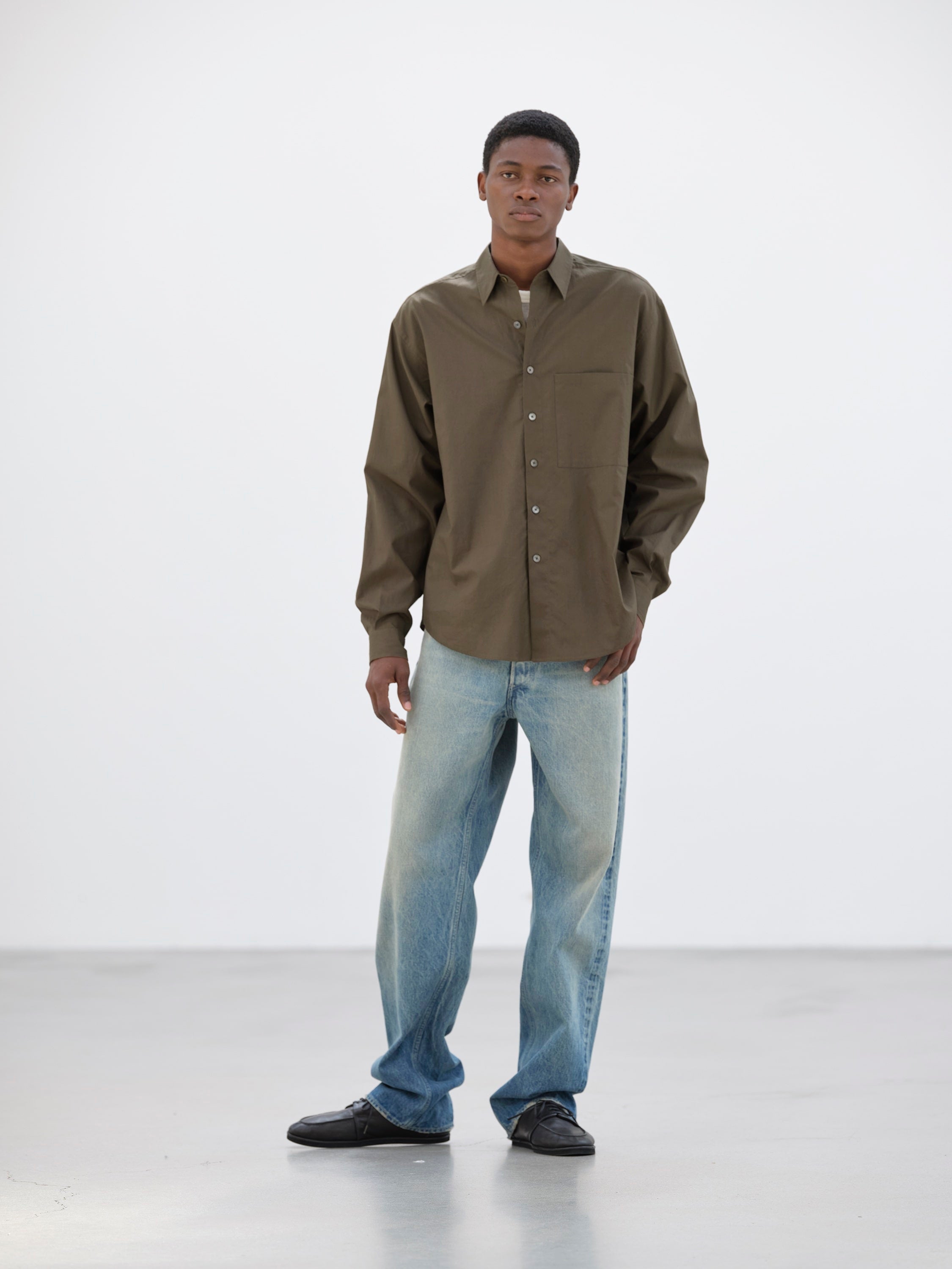 Auralee Washed Finx Twill Big Shirt - Brown - 3