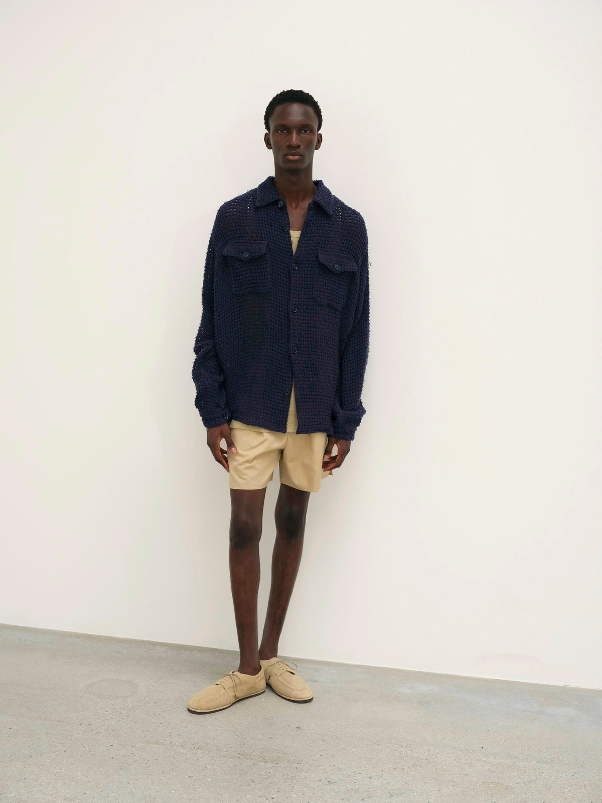 Auralee HOMESPUN SUMMER TWEED MESH SHIRT - Navy – Totem Brand Co