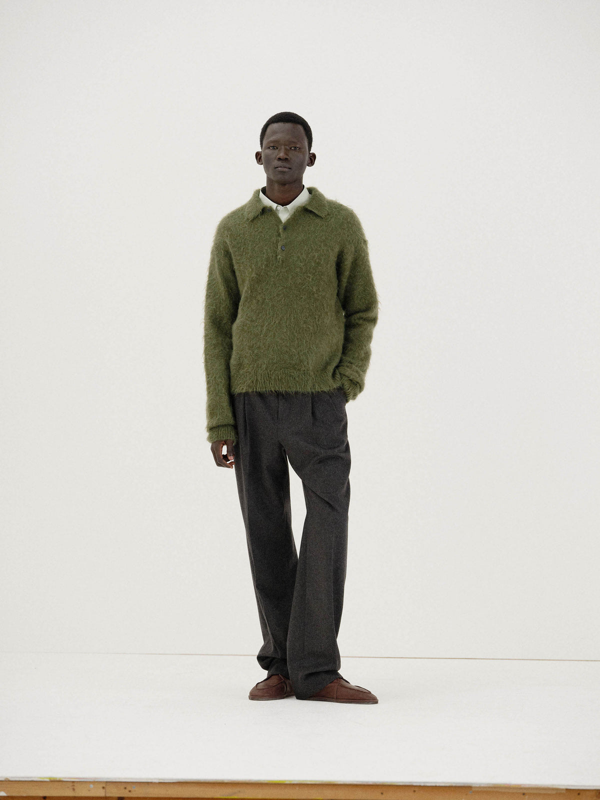 Auralee Brushed Super Kid Mohair Knit Polo - Olive – Totem Brand Co