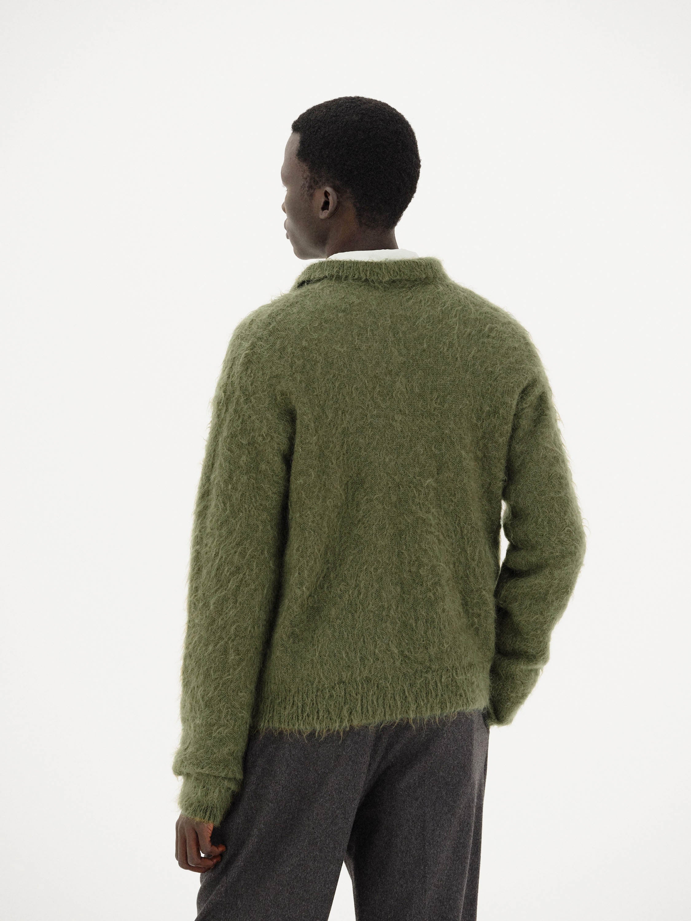 Auralee Brushed Super Kid Mohair Knit Polo - Olive – Totem Brand Co.