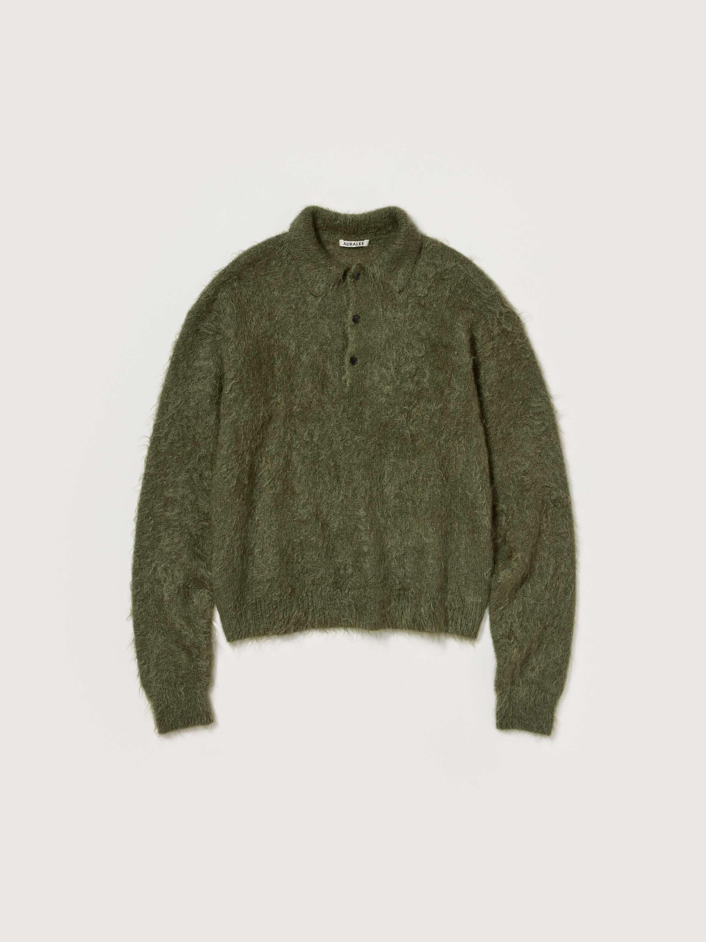 トップス AURALEE BRUSHED MOHAIR KNIT POLO OLIVE 4 Auralee Brushed Super Kid Mohair Knit Polo - Olive – Totem Brand Co.