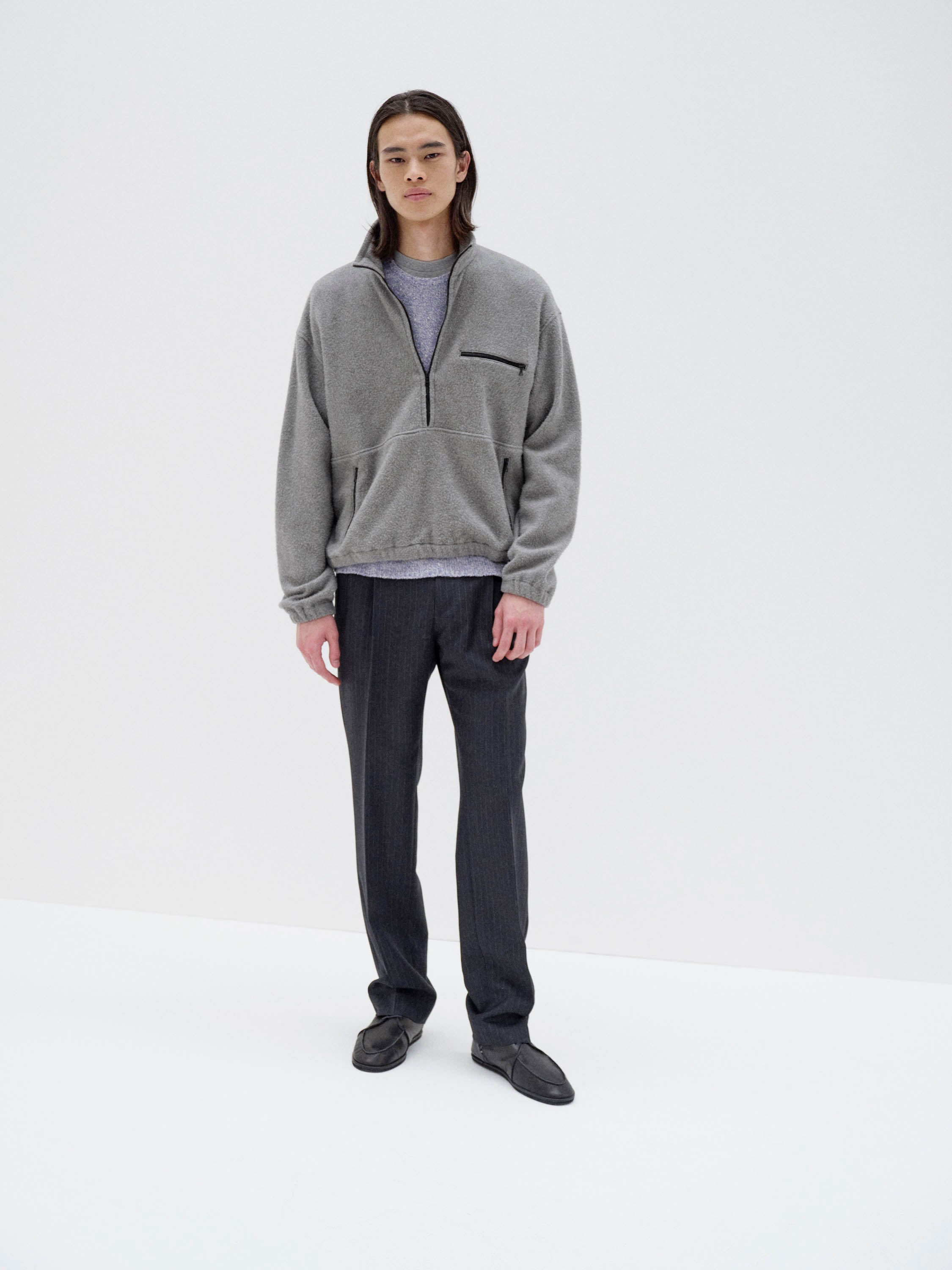 トップス PURE SILK COMFORT FLEECE HALF ZIP P/O Auralee Pure Silk Comfort Fleece Half Zip P/O - Top Gray – Totem