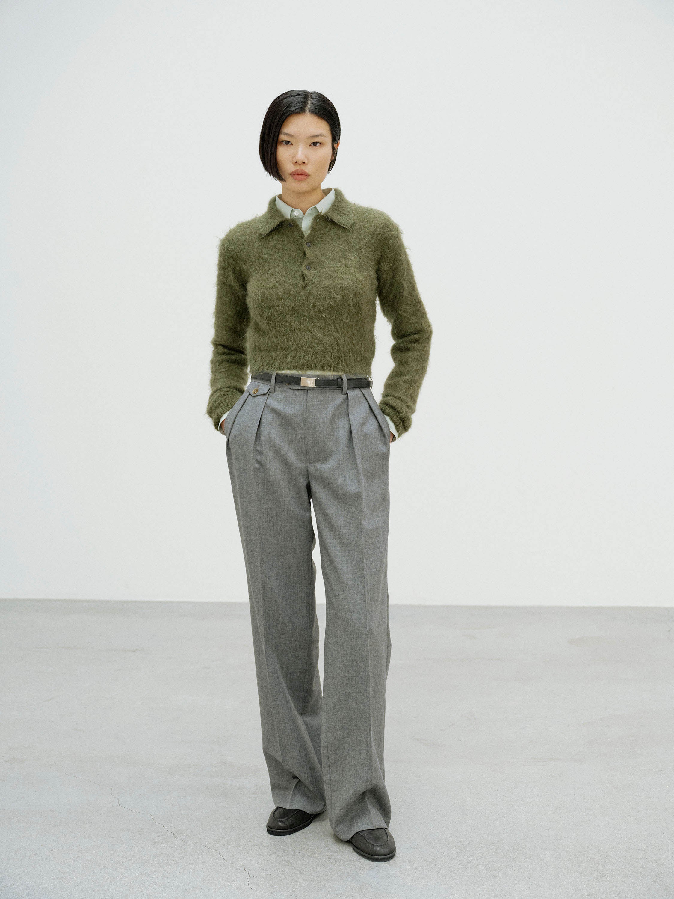 Auralee Brushed Super Kid Mohair Knit Polo - Ink Black – Totem