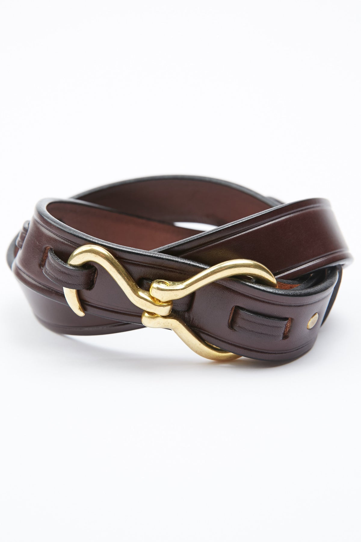 Brown and gold detailed leather belt. HOST PICK? Blake Brown Studded Leather Belt with Gold Hardware | Linea  main image 2