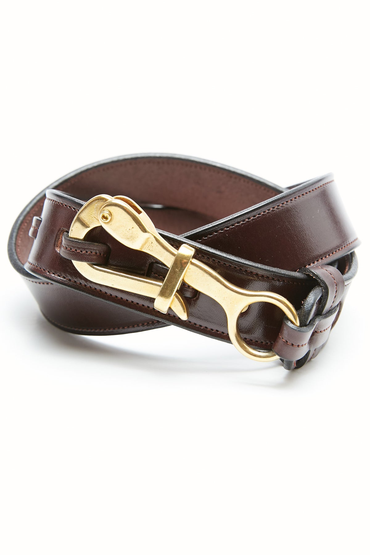 Tory Dark Brown Leather Belt with Bridle Accents Tory Leather Classic Bridle Leather Belt 1″ Brass Buckle  main image 3
