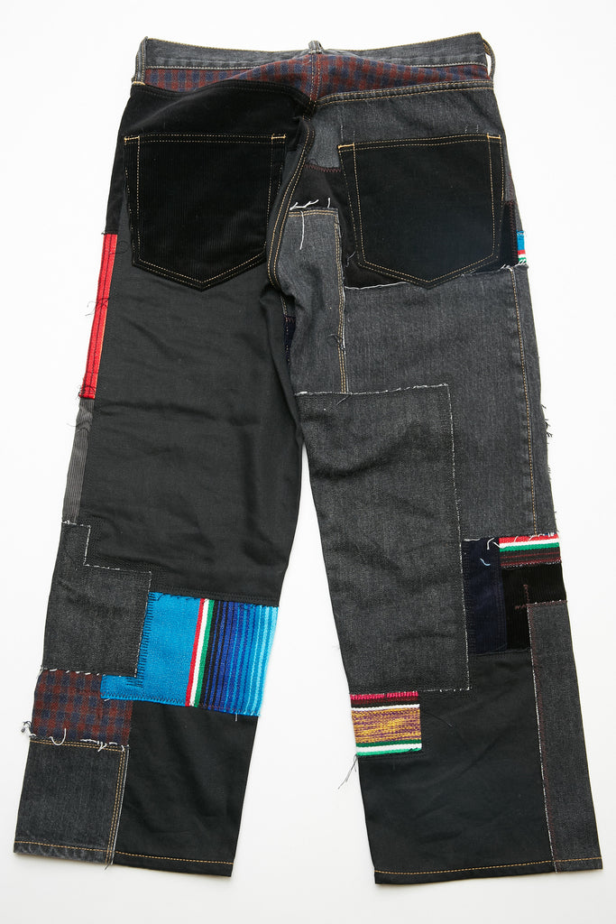 JUNYA WATANABE MAN cotton selvedge denim garment treated x multi fabrics  mix Pants - Black X MIX