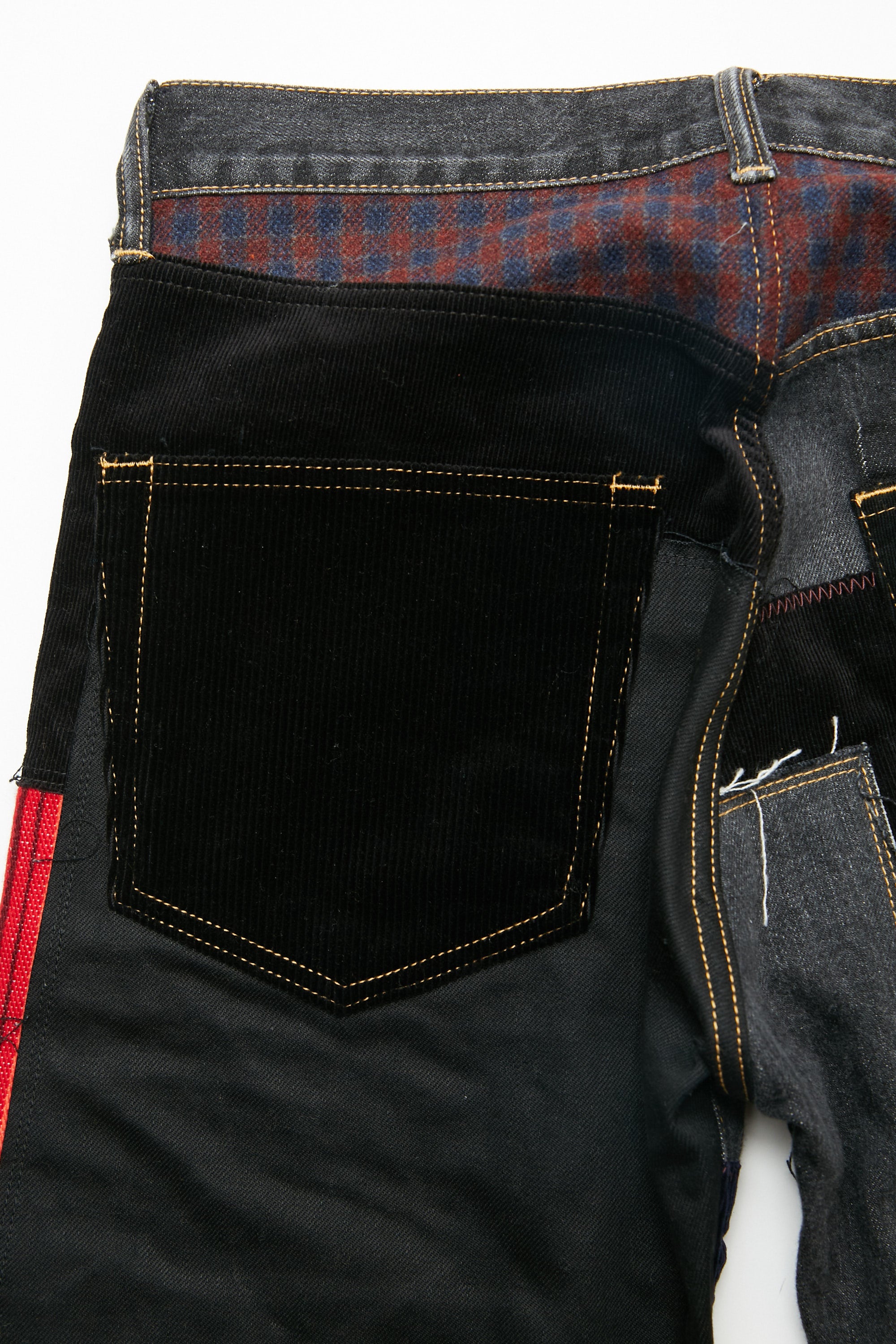 JUNYA WATANABE MAN cotton selvedge denim garment treated x multi fabrics  mix Pants - Black X MIX