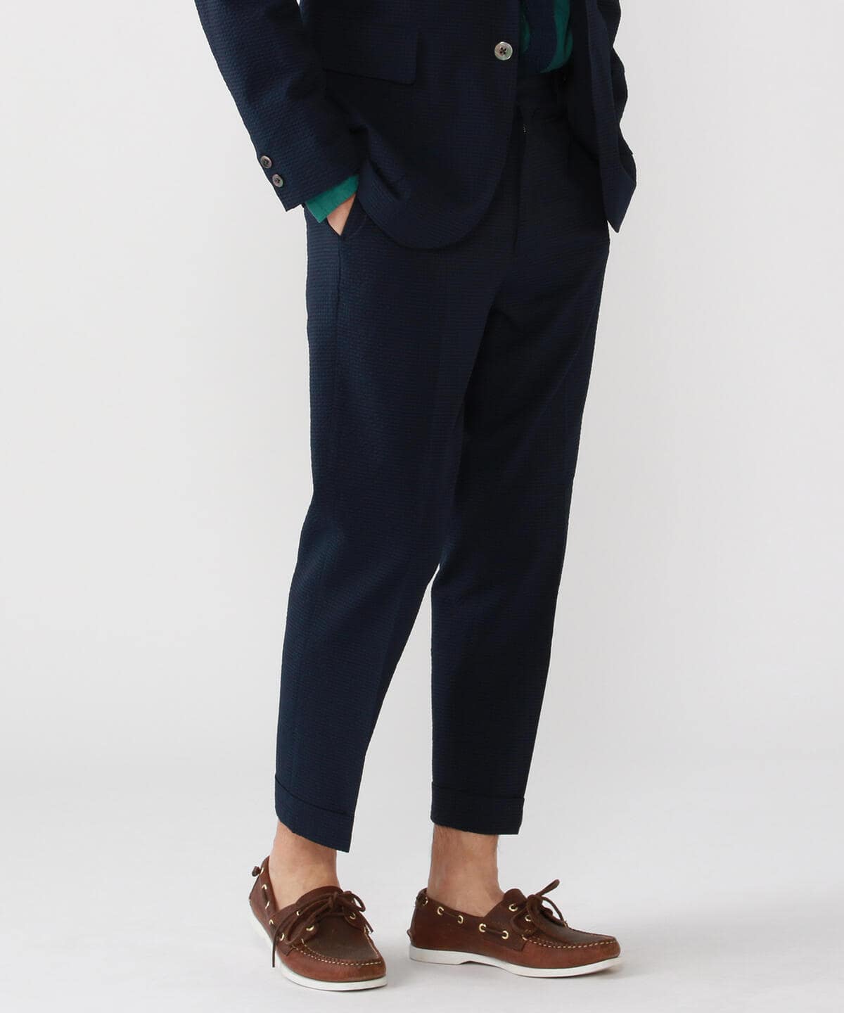 Beams Plus | IVY Trousers Ankle-Cut COOLMAX Seersucker | Navy