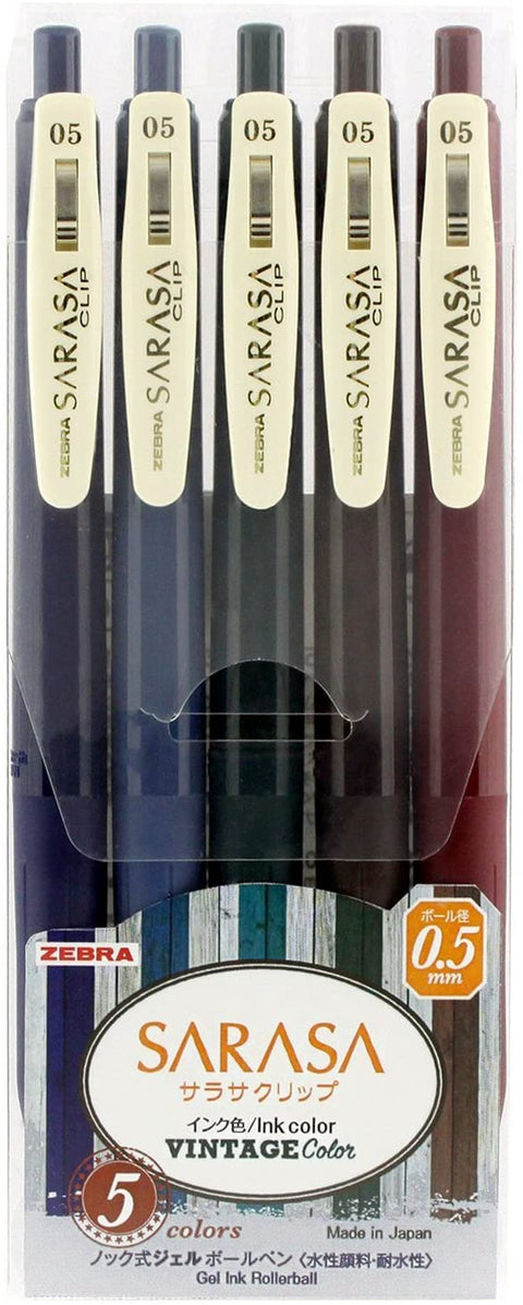 Sarasa Push Clip Gel Pen - 0.5 mm - Vintage Color 1 - 5 Color Set