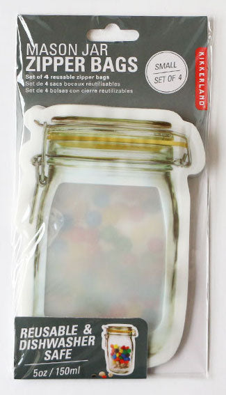 Kikkerland Mason Jar Zipper Bags - Large