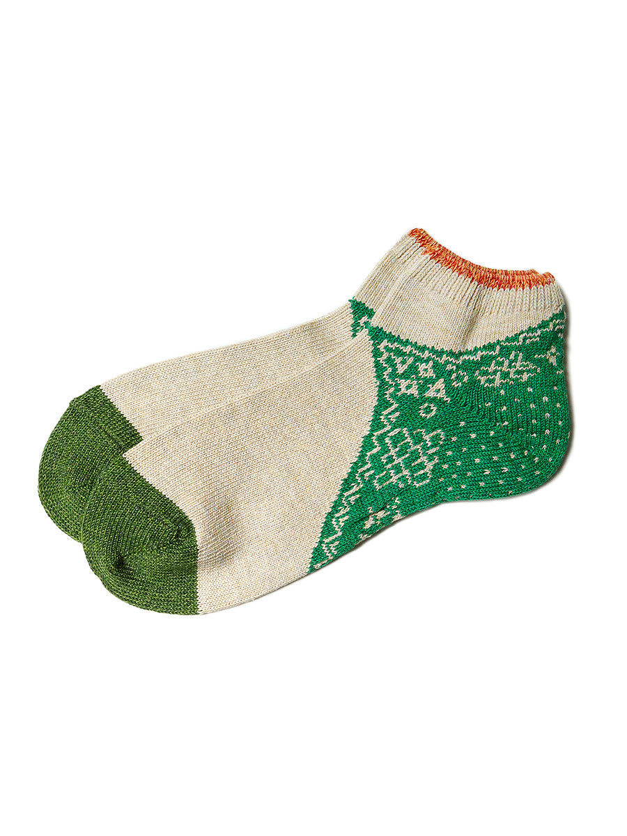 Kapital 96 Yarns Bandana Heel Ankle Socks - Ecru x Green