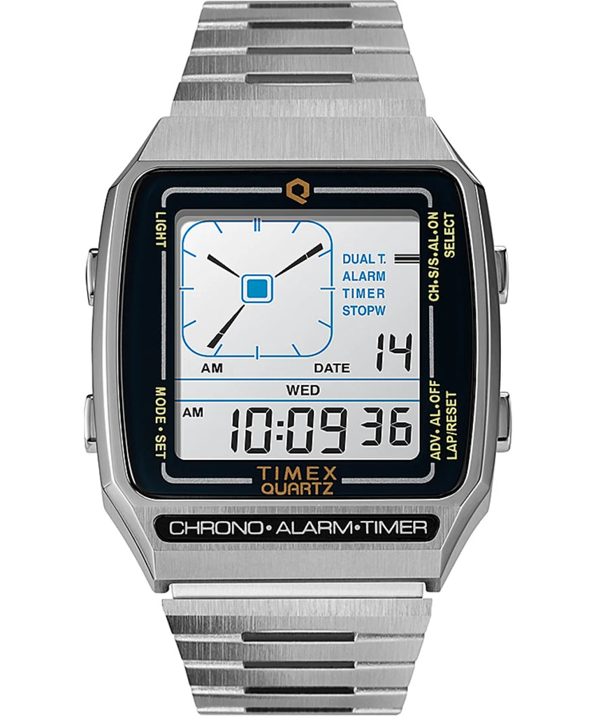 Timex Q Reissue Digital LCA 32.5mm Silver Tone Stainless Steel Bracelet Watch - Stainless-Steel