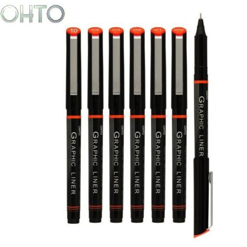 OHTO Graphic Liner Needle Point Rollerball Drawing Pen - Pigment Ink - Set of 6